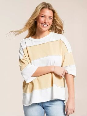 We The Free Oversized Stripe Tee in Cream & White